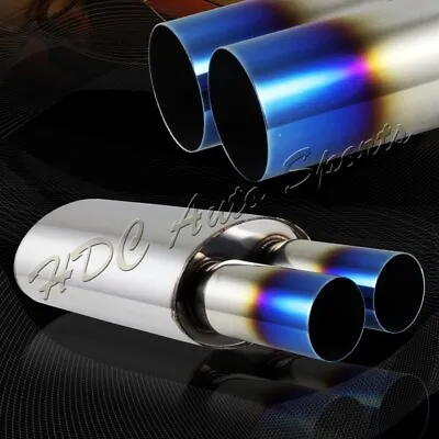 3  Dual Titanium Burnt Tip 2.5  Inlet T-304 Stainless Exhaust Muffler Universal • $49.99