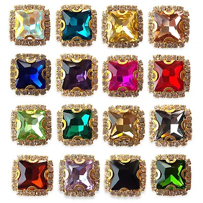 Large SQUARE Glass Crystal Diamante Rhinestone Embellishment Sew On Gem Jewels • £1.99