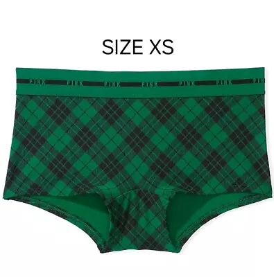 Victoria's Secret PINK Shortie Boyshort Panties Size XS Green Holiday Plaid NWT • £16.98