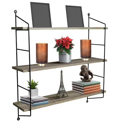 Sorbus 3-Tier Floating Shelf W/ Metal Bracket - Wall Mounted Rustic Wood Storage • $30.99