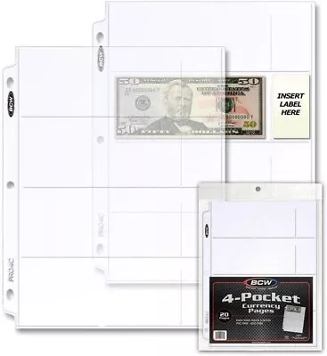 4 Pocket Currency 20 Pages Protector Binder Albums Paper Money Dollar Bill US • $13.99