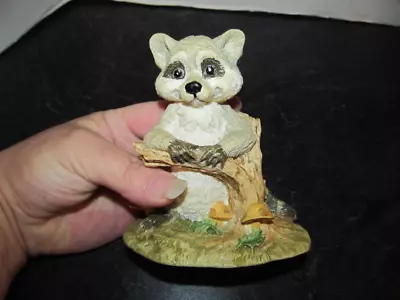 Vintage Artmark Raccoon Figurine Statue - 4  Tall Raccoon Hugging Tree Mushrooms • $16.85