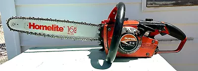 Vintage 70s HOMELITE SUPER E-Z AUTOMATIC Chainsaw Chain Saw With 16  Bar • $125