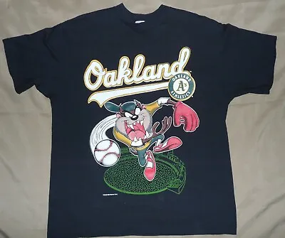 Vintage 90s Delta Tag- Taz- Oakland T Shirt- Black-Warner Bros.-XL-NOS • $29.99