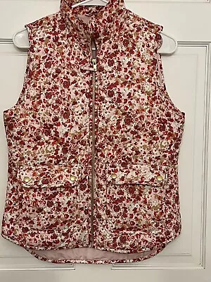 J Crew Factory Floral Print Zip Front Puffer Vest Size XS Pink Tan Red • $15