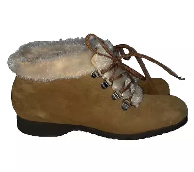 Hush Puppies Women’s Vintage 1980s Suede Fur Lined Lace Up Winter Boots Size 6 • $39.99