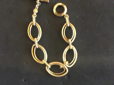 VTG MONET Textured & Smooth Link Oval Chain GoldTone Toggle Bracelet 7” • $8.99