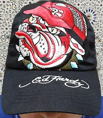 ED HARDY - 'BULLDOG PIRATE' BLACK BASEBALL CAP Size OSFA • £25