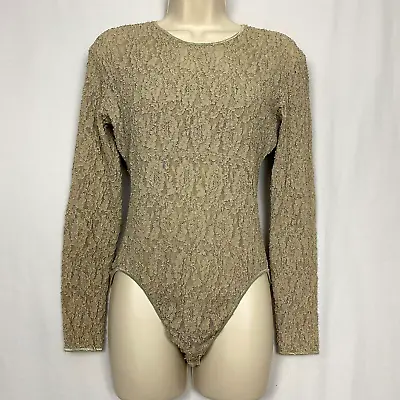 Vintage Bodysuit Womens Medium Beige Sheer Stretch Lace 90s Y2K Sexy Clubwear • $19.99