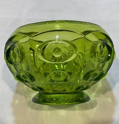 1971 VIKING GLASS Avocado Green Art Glass Bullseye Yesteryear Rose Bowl Vase • $26.99