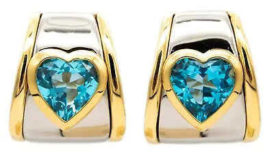 MARINA B. ITALY 18 KT YELLOW GOLD EARRINGS WITH 10.5 Ctw BLUE TOPAZ BRAND NEW • $3250