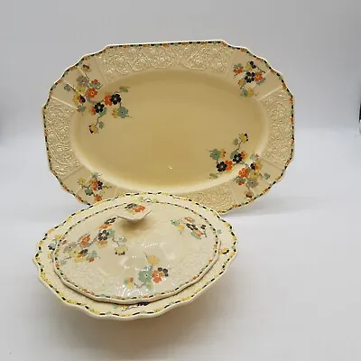 Myott Art Deco Bowl With Lid And Serving Plate Vintage (#H1/15) • £19.99