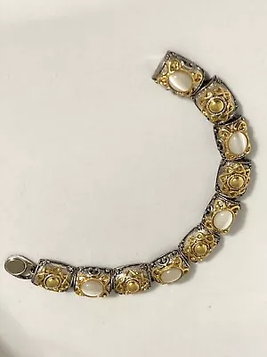 Premier Design Magnetic Gold Silver Moonstone Bracelet Vtg Estate Jewelry Signed • $15