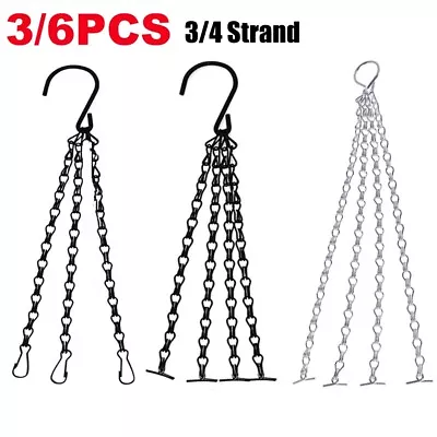 3/6x Hanging Basket Chain Replacements Easy Fit Garden Spare Metal Hanger Hook • £6.99