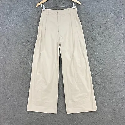 NEW Bassike Pants Womens 0 Beige Relaxed Pleat Front Ankle Cotton Pockets 31023 • $143.96