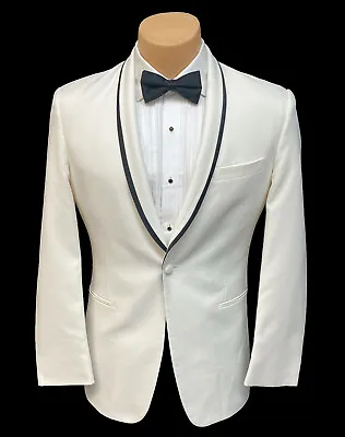 Men's Ike Behar Ivory Tuxedo Jacket Slim Fit Shawl Lapels With Black Satin Trim • $79.99