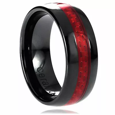 8mm Men's Or Women's Ceramic Black With Red Carbon Fiber Wedding Band Ring • $68.40