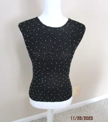 Vie By Victoria Royal Black Beaded Sleeveless Knit Top Size PS • $16