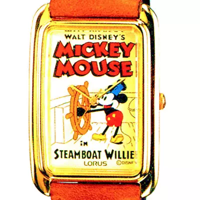 Mickey Steamboat Willie Poster Watch Seiko Lorus GoldTone Rectangular RMF826 $99 • $98.85