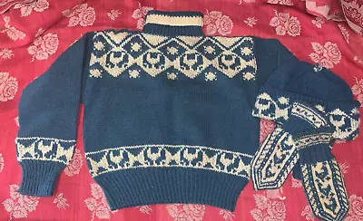 Vintage Norwegian Children's Clothing Hand Knit Sweater Hat Mittens Scandinavian • $45