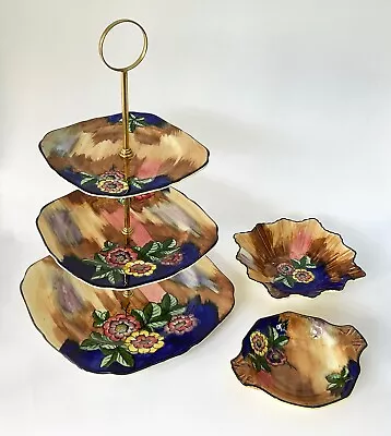 H & K Tunstall Vintage 1930's Hand Painted  Gaiety  3 Tier Cake Stand & 2 Dishes • $75