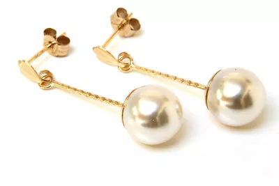 9ct Gold Pearl Drop Earrings Gift Boxed Made In UK • £43.99