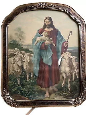 Antique Jesus Good Shepherd Flock Of Sheep Warner Sallman Framed 22.5x18.5 VTG • $89.99