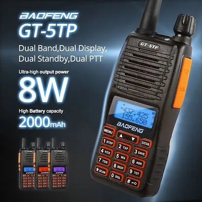 Baofeng GT-5TP *8W* HP Dual PTT V/UHF 2m/70cm Transceiver 2000mAh Two-way Radio • $31.49