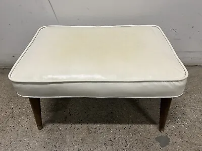 MCM Mid Century Modern White Vinyl Ottoman Footstool Retro 24.5  Long Vintage • $259