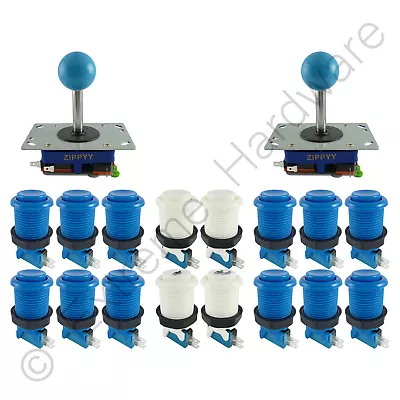 2 Player Arcade Control Kit 2 Ball Top Joysticks 16 Buttons Blue JAMMA MAME Pi • £31.99