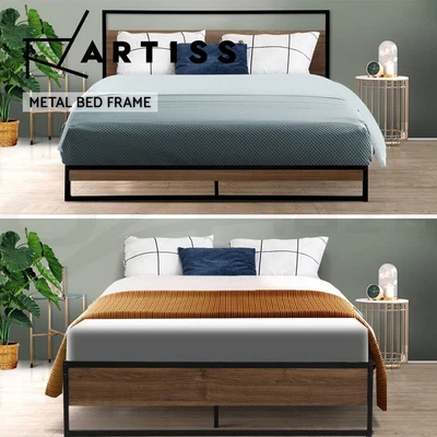 Artiss Metal Bed Frame Queen Double King Single Size Mattress Base Platform Wood • $130.95