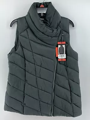 Nicole Miller Womens Vest Green Spruce Asymmetrical Pockets Quilted Lightweight • $25