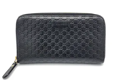 Authentic GUCCI Micro Guccissima Zip Around Long Wallet Purse Leather Black • $256