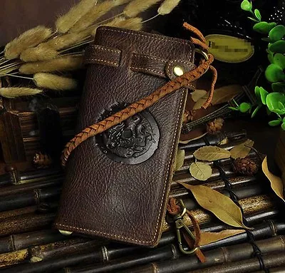 Vintage Men's Leather Biker Chain Long Wallet Checkbook Card Holder Purse Clutch • $21.98