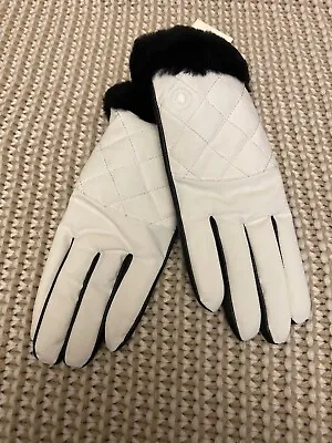 Ugg White Quilted Nylon Touch Screen Smart Gloves With Fur ~ L/ X-l ~ Nwt • $45.75