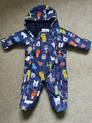 M&S Snowsuit 3-6 Months Navy Zoo Animals • £6.99