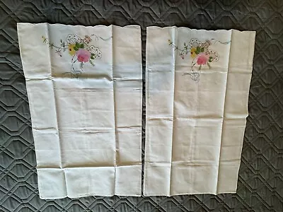 Vintage Chinese Pillow Cases 2 Pieces White/embroidered 28 X17  • $12.95