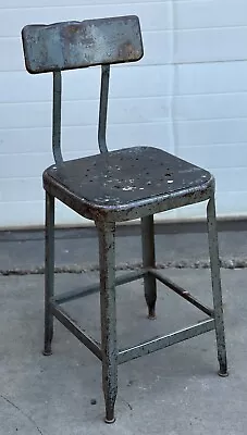 Vintage Industrial Shop Stool / Drafting Stool  W/ Backrest 22  High (5319) • $182