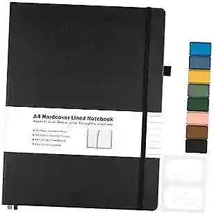 Lined Journal Notebook 8.5  X 11  Hardcover Leather A4 Wide Ruled Black • $32.06