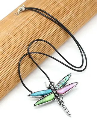 Natural Abalone Shell Dragonfly Pendant Necklace Multicoloured Abalone Shell • £7.99