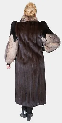 Woman's Full Length Mahogany Mink Coat With Customized Fox Trim • $575