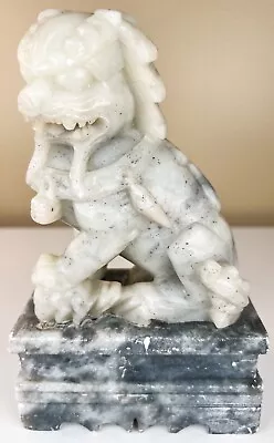 Vintage Marble Soapstone Guardian Lion Foo Dog Figurine Hand Carved Heavy Jade • $68