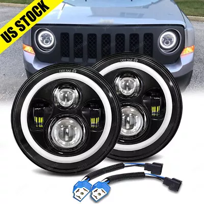 For 2008-2016 Jeep Patriot Pair 7  Inch Round LED Headlights DRL Projector Light • $44.88