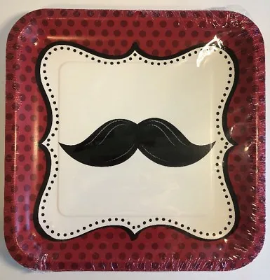 Mustache Madness Luncheon Plates Red Black Party Birthday Event • $4.99
