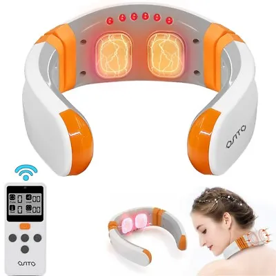 Neck Massager With Heat TENS Unit Electronic Pulse Cervical Pain Relief Remote • $22.49