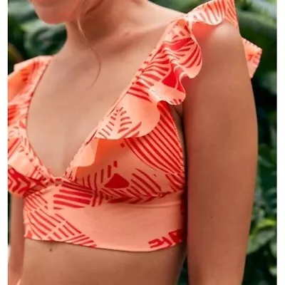 NWT Aerie Ruffle Longline Bikini Top Neon Peach Orange Plus Size XXL • £19.46