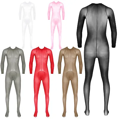 Mens Oil Shiny Sissy Pouch Pantyhose Stockings Crossdresser Lingerie Jumpsuit • £15.84