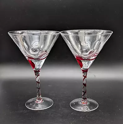 Two (2) Martini Glasses Pier One Red  Splash  Gorgeous Color Nice Weight • $24.99