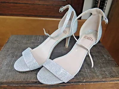 FAITH Silver Glitter High Heel Sandals  STILETTOS 3.25” Size UK 4 (Pre Owned) • £5