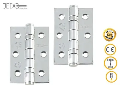 Chrome Door Hinges 3 Inch 75mm Ball Race Butts Internal FD30/60  + Screws PAIR • £3.45